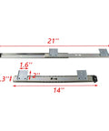21-inch and 14-inch views of the 14 Inch Keyboard Slide Tray With Heavy Duty Ball Bearing Rails For Keyboard, adjustable hardware, silver