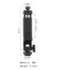Universal Phone Tripod Mount Adapter with 360 Degree Rotation for Hot Shoe Cameras and DSLRs, dimensions and details shown.
