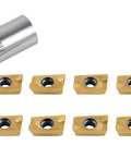 APKT1604 TiN Coated Carbide Inserts For Steel Machining, 10 Pc Set, ISO APKT160408 shown with tool holder