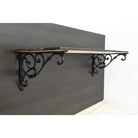 Heavy Lifters Cast Iron Shelf Brackets 2 Pack Wall Mounted Vintage Decorative Supports With Antique Black Finish and shelf display.