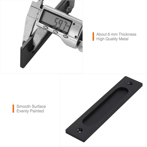 2 Pack 6 Inch Sliding Barn Door Handles And Rectangular Pocket Door Pulls In Matte Black with caliper measurement of thickness