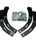Set Of Four Replacement Roto Tiller Tines For Three Eighths Inch Mounting Holes With Two And Five Eighths Inch And Three One Eighths Inch Center Spacing Heavy Duty For 1901118 1901118A 7420105 7420106 4459J 4460J 6554JJ 6555J 129359 129259, shown with bolts