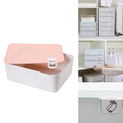 Pink Plastic Underwear Storage Box With Marked Lid For Under Bed Closet Drawer Organization Hella Tough Polypropylene Bin with open lid