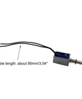 Two Pack Mini Push Pull Linear Solenoid Electromagnet With 5mm Stroke, DC 5V To 12V, showing 90mm cable length and metal core
