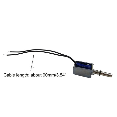 Two Pack Mini Push Pull Linear Solenoid Electromagnet With 5mm Stroke, DC 5V To 12V, showing 90mm cable length and metal core