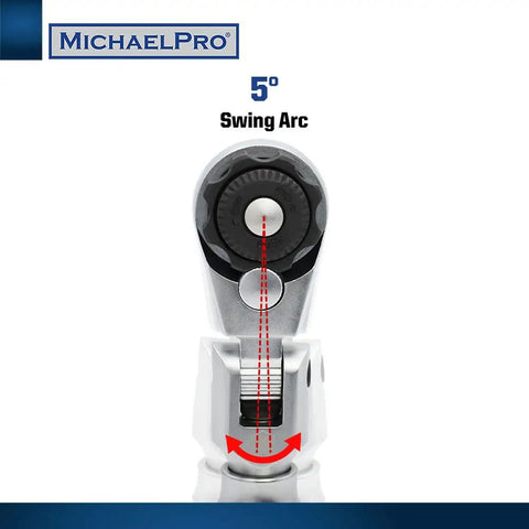 Close-up of Multi Position Extendable Flex Head Ratchet Set with 72 Tooth Reversible Quick Release showing 5-degree arc