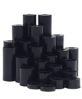 Unthreaded Metric Spacer Kit For M3 Screws 7mm OD 3.2mm ID Black ABS round spacers assorted lengths stacked view