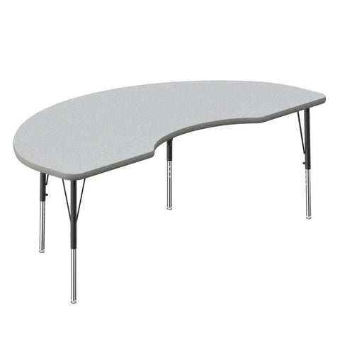 Kidney Shaped Classroom Table, 36x72 Inches, Height Adjustable 19 to 29 Inches, Durable Gray Granite HPL Top With Gray Edge and Black Chrome Base