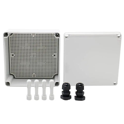 Beefy IP67 Sealed ABS Electrical Enclosure Box 6.89 Inches with mounting plate and two NPT cable glands.