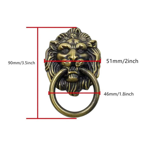 4 Pack Lion Head Cabinet Knobs Pulls Handles With Mounting Screws For Drawers Dressers Wardrobes And Kitchen Cupboards Zinc Alloy Antique Finish Durable Rustic Hardware Set 3.5 Inch Long By 2.2 Inch Wide, dimensions shown in image.