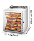 Heavy Duty 400W Food Dehydrator Machine 12 Tray Fruit Vegetable Dryer with snacks, precise temp control, and timer.