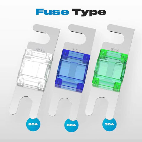 Four Way MIDI Fused Distribution Block For Car Audio And Marine Systems, 12V Wiring, Supports Two Inputs And Four Outputs, Ground Connection, 0 To 4 Gauge Capacity, Includes Mini ANL Fuse Mount For Safe Organized Power. Fuse type 80A 60A 30A fuses