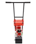 Rugged Hand Push Seeder For Row Crops Walk Behind Planter And Fertilizer Applicator with Six Nozzles, rear view.