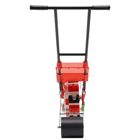 Front view of Six Nozzle Walk Behind Seed Spreader For Precise Row Crop Planting Hand Push Seeder for Soybean Corn Peanut and more