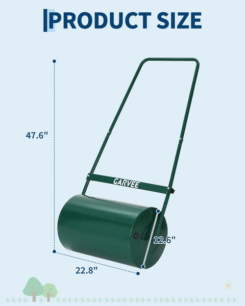 Heavy Duty 23 Inch Lawn Roller For Push Or Tow Behind Use Steel Sod Roller With U Shaped Handle 13 Gallon Water Or Sand Fill