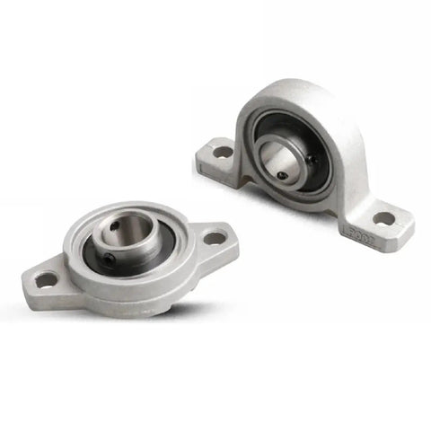 Premium Built Tough Zinc Alloy Pillow Block Ball Bearing Self Aligning Design displayed from two angles, 17mm bore size for shaft support.