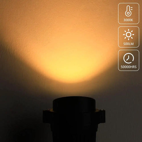 Warm White 5W Low Voltage Landscape Lights Set Outdoor Gardens Walkways Waterproof 12V To 24V Spotlight Trees Patio Decks Flags 12 Pack LED Garden Lighting 500 Lumens Each shown illuminating a wall
