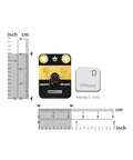 MmWave Presence Sensor C4001 module with size comparison, showing dimensions in centimeters and inches next to a keycap.