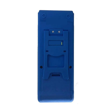 Back view of Rock Solid Digital Hardness Tester Meter with built-in thermal printer slot and sturdy blue casing.