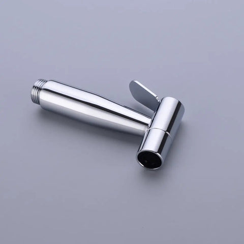 Chrome handheld sprayer of Concealed Wall Mount Hot And Cold Bidet Spray Set with Brass Mixer Valve, side view.