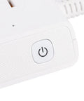 Close-up of power button on Totally Smooth Smart Power Strip With Four Wall Outlets And Four USB Charging Ports.