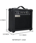 Portable 20W Electric Guitar Amp For Beginners With Headphone Output And Aux In, Distortion, Treble, Bass, Volume Controls, Black