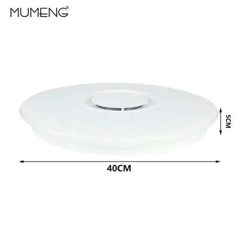 LED Starlight Ceiling Light With Bluetooth Speaker 36W, 40cm round, top view, dimmable, white design, remote control via Tuya app