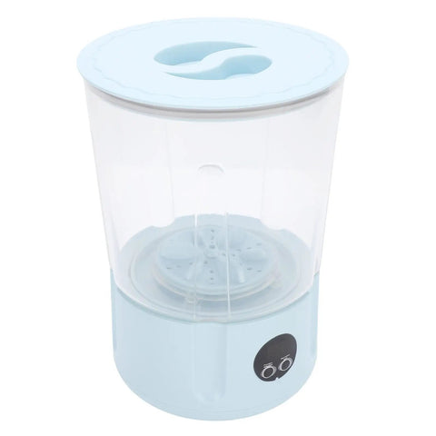 Rechargeable Cordless Mini Portable Washer With Turbo Water Tech Cleans Delicates Undies Socks And Towels With Gentle Kneading Action Dual Batteries, blue top view.