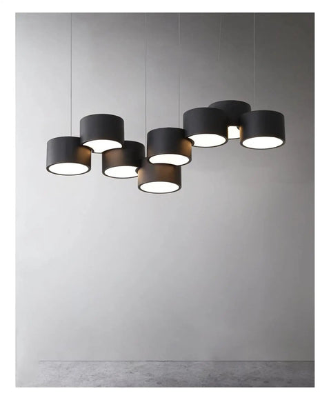 Modern Pendant Light for Kitchen Living Room Suspension 220V Home LED Pendant Lamp for Dining Room Office (Color : BlackDimmable Size : 6headsL72x30cm) (Blackcoolwhite 6headsL72x30cm) with six black lampshades.