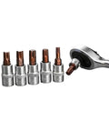 Heavy Duty Torx Screwdriver Bits Set Featuring Tough T15 T20 T25 T30 T40 Sizes With Chrome Coated Chromium Vanadium Steel For Rusted Bolts And Easy Grip Adapter Kit Perfect For Bike Frames And Woodwork DIY Fixes in ratchet wrench