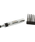 OEMTOOLS mini impact driver set with 1/4 inch drive, showing handle and various bits in holder for tight spaces and DIY projects.
