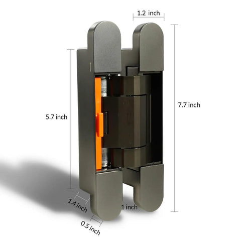 Three Pack Heavy Duty Concealed Door Hinges Offering Smooth Hydraulic Cushioning And Built Tough Brass Craftsmanship For Zero Drama Setup And Bulletproof 180 Degree Swing Plus Reliable 100 Kilogram Load Holding In Cool Grey showing dimensions.