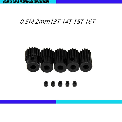RC Pinion Gear Set 0.5M 2mm Shaft 13T 14T 15T 16T For One Fourteen One Sixteen One Eighteen Arrma Mojave Granite Typhon Quake Grom Motor Gear Replacement with screws