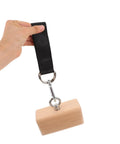 Hand holding the Wood Grip Trainer For Climbing And Lifting, Ergonomic Hand Strengthener with detachable beech wood block.