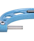 Top Notch Precision Outside Micrometer Three To Four Inch With 0.0001 Inch Resolution, blue frame, side view