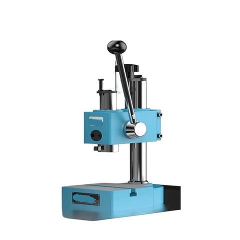Heavy Duty Manual Press Machine Rock Solid Benchtop Arbor With Grippy Handle For Riveting Punching And Metal Shaping Pro Level Workshop Gear, blue compact design.
