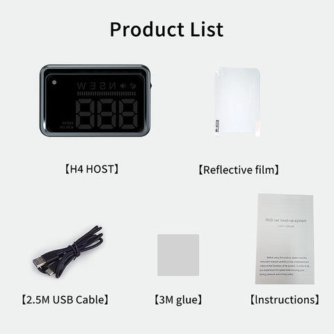 H4 Car HUD Head Up Display Real Time Speed Readout GPS Speedometer Auto Dimming Windshield Projection With Compass Device Kit.