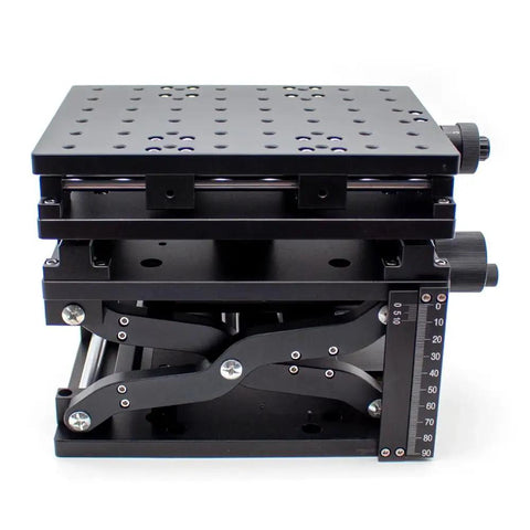 Premium XYZ Manual Translation Stage Rock Solid Platform For Laser Marking And Precision Alignment featuring anodized black metal design.