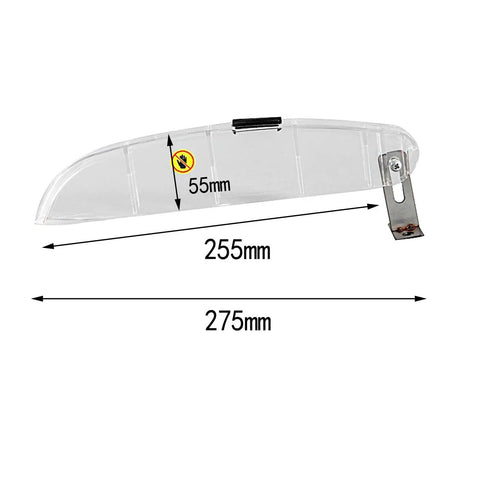 Transparent Table Saw Cover With Guard And Dust Shield, clear size dimensions shown for blade protection