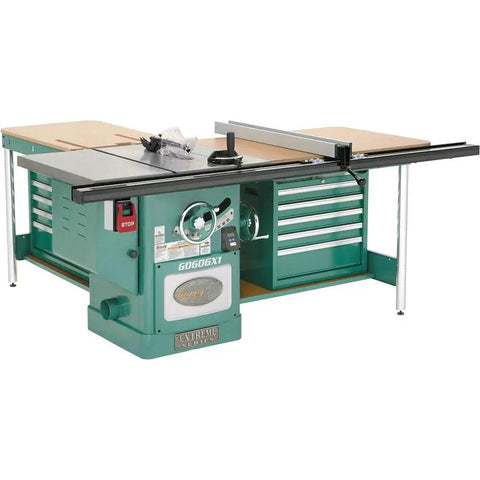 Heavy Duty Shop Rockstar With Kickass 12 Inch Table Saw Featuring A Powerhouse 7.5 HP Motor And Steady Three Phase 220 Volt Setup For Smooth Cuts Across The Large Extended Surface During Weekend Builds And Daily Grinds, showcasing its flat table and control features.