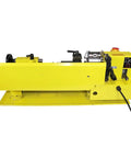 Heavy Duty 7 X 14 Precision Benchtop Mini Milling Lathe With Smooth Variable Speed Up To 2500 RPM And Digital Readout Plus Five Piece Carbide Cutter Kit, yellow machine viewed side.