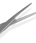 Close-up of 5-inch stainless steel fishing forceps with serrated jaws from Two Pack 5 Inch Stainless Steel Fishing Forceps Set With Curved And Straight Hemostats, Serrated Jaws, Locking Mechanism, Lightweight Pro Grade Build For Angling And Tackle Enthusiasts.