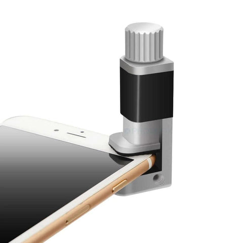 4 Piece Adjustable Screen Fastening Clamp Set holding iPhone screen for repair, showing clamp attached to device corner