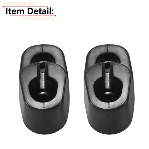 Close-up of two black rubber sun visor clip retainers for Classic MGB 1963 to 1980 and MG Midget 1962 to 1979, DIY install, 2-pack