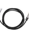 Metal Proximity Switch PR12-4DN 3 Wire NO NPN Sensor For Machinery And Metallurgy, 4mm Detection Distance, Built In Power Safeguard Circuit, Durable Industrial Grade Proximity Sensor. Cylindrical metal sensor with cable and stripped wires.