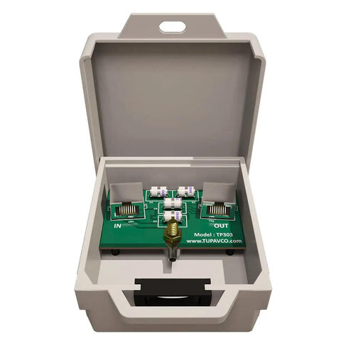 Open case of Outdoor Ethernet Surge Protector Two Pack PoE Plus Gigabit Network Shield Weather Resistant RJ45 Protection