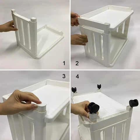 Assembly process of white Rolling Storage Cart With Wheels, Slim 3 Tier Narrow Mobile Shelving Unit, Space Saver For Kitchen