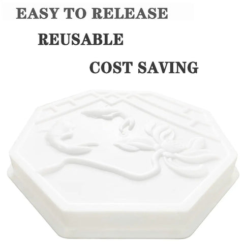 Large Round Concrete Mold For Walkways And Patios 18.89 Inch Diameter Reusable Brick Paver Tile Mold With Lotus Pattern Easy Demold