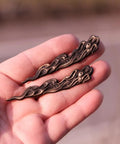 Dope Antique Copper Samurai Tsuba Fuchi Kashira Menuki Set With Dragon Phoenix Buddha Demon Floral Motif For Universal Katana Tachi Wakizashi Fit And Yin Yang Mythology Balance, copper menuki detail