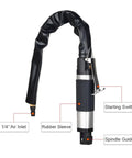 Super Reliable Heavy Duty Pneumatic File Polisher And Reciprocating Wood Sander Built For Tight Spots With Knockout Torque detailed view of air inlet and rubber sleeve.